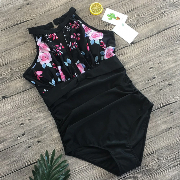 Black Floral Swimsuit with Halter Neck (Free Shipping) – Sunwise Swimwear